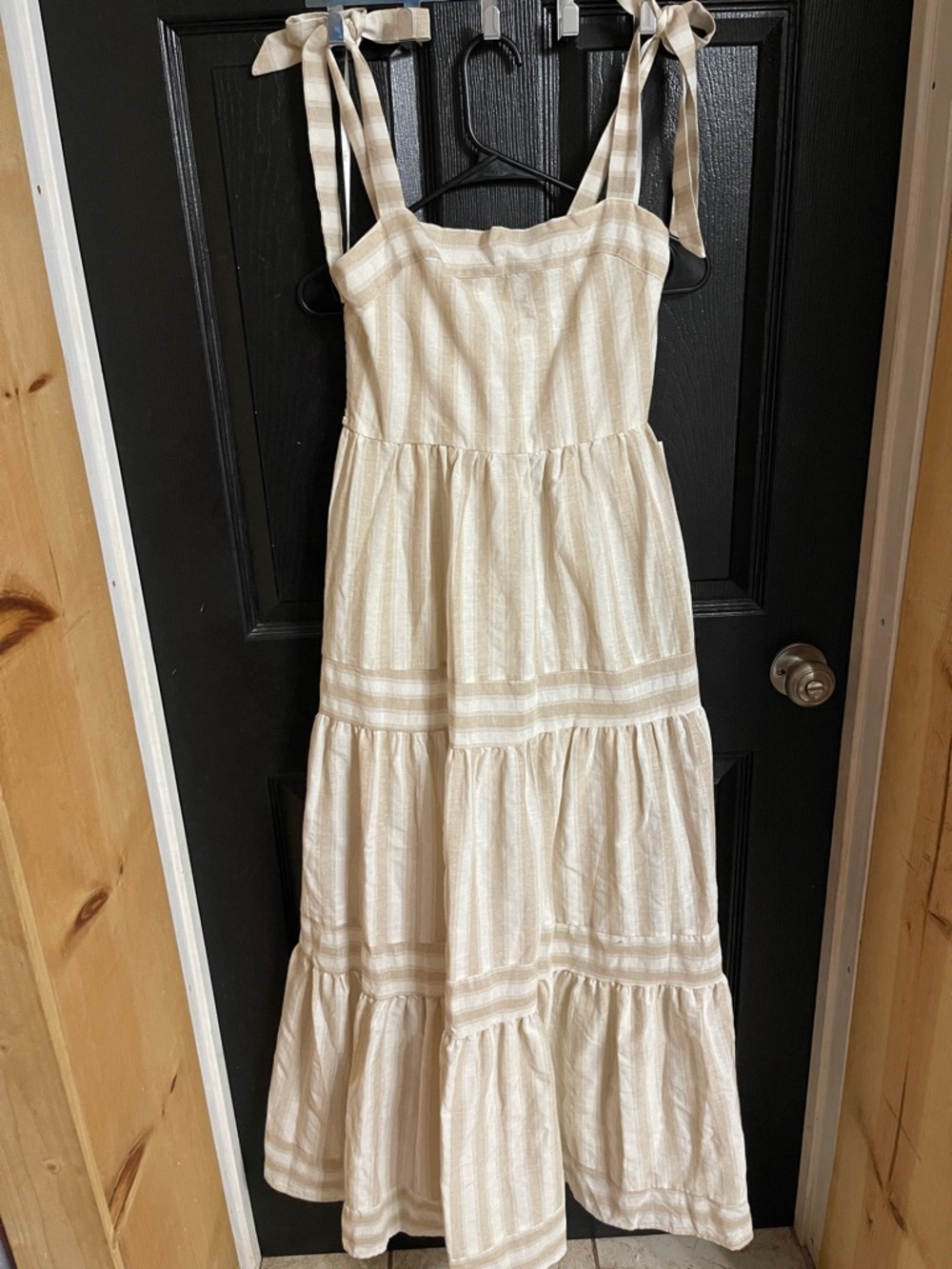 Lulu's Cream and Beige Striped Maxi Dress with Tie Straps